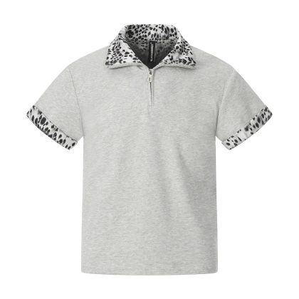 Leopard-Trim Quarter-Zip Polo