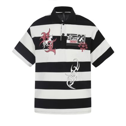 Tribal-Print Stripe Polo Shirt