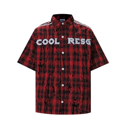 Graphic-Placket Tie-Dye Plaid Shirt