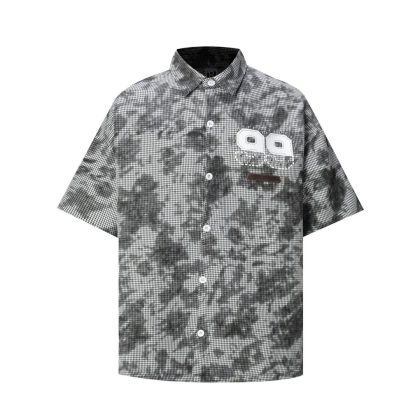 Number-Patch Distressed Houndstooth Shirt